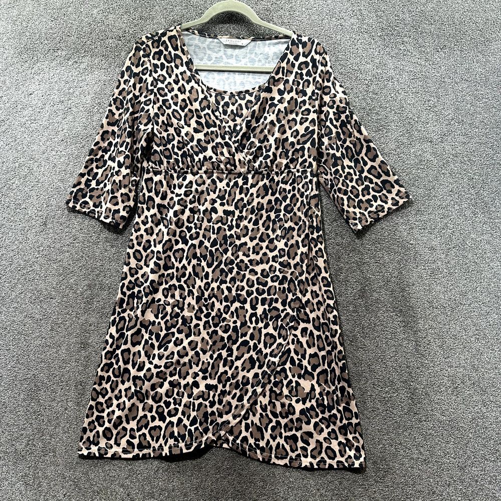 Ekouaer Dress Medium Leopard Print V Neck Faux Wrap Knee Length Stretch